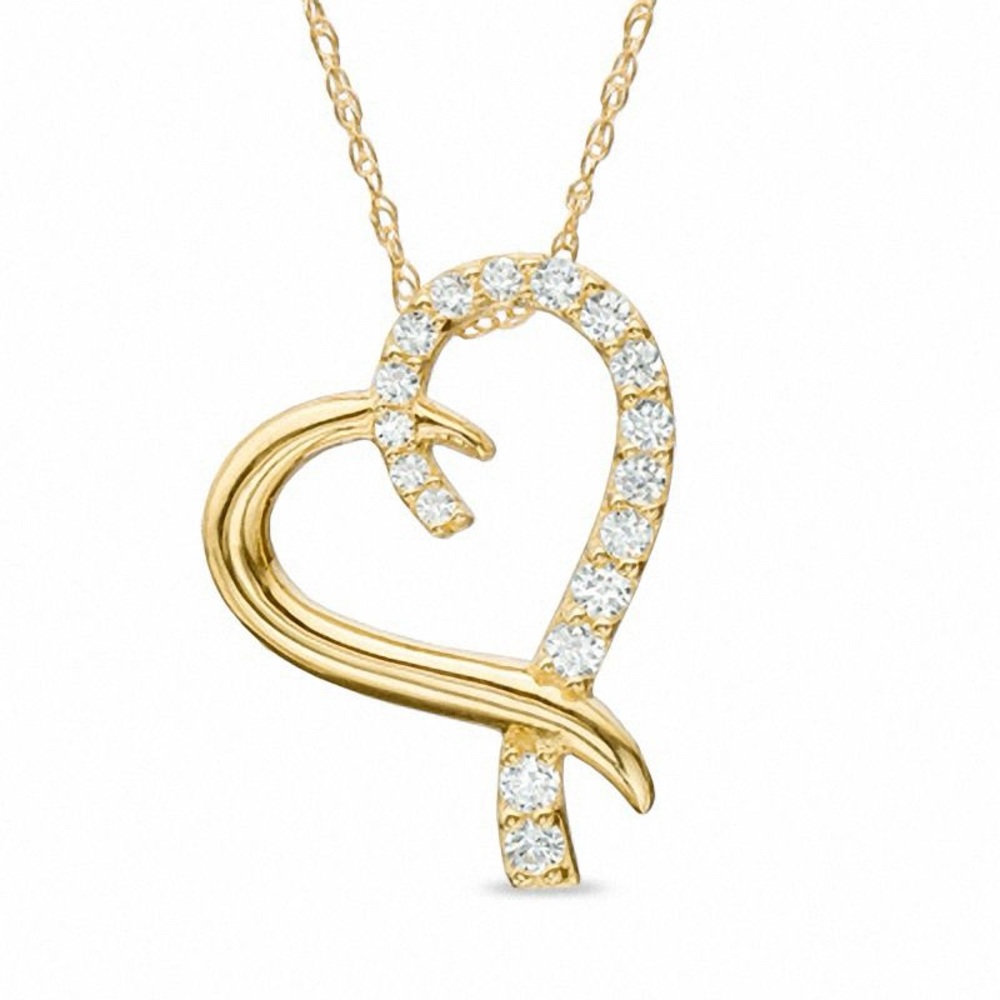 Gold Ribbon Heart Necklace